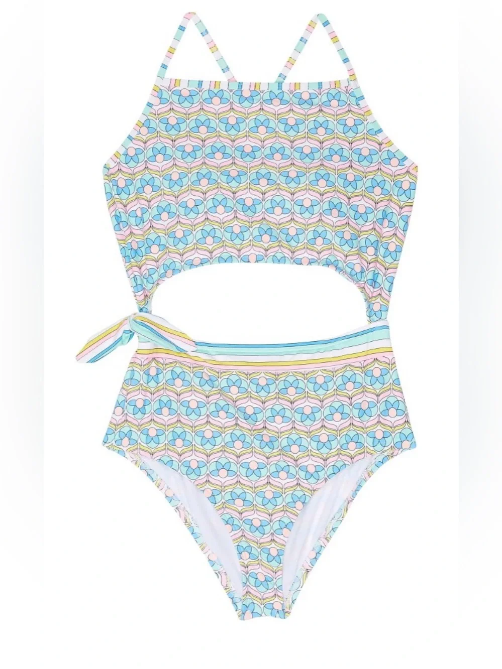 Hobie Girls Cutout One Piece Swimsuit Retro Floral Print Size 16 NWT $46